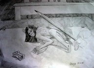 drawing nude monochrome hand shrunken_woman pencil_drawing chesya eraser pencil_sharpener