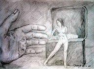 breasts drawing nude pussy male finger shrunken_woman standing box pencil_drawing jewelry chesya reaching_hand