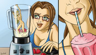 drawing vore color cleavage blender shrunken_woman entrapment cruel fruit smoothie donutwish looking_at_tiny