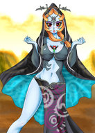 breasts drawing blushing color midna shrunken_man commission orange_hair cramous ino110 twili_midna between_breasts