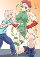 breasts drawing size_difference color boots kneeling street_fighter amazon punch hat leotard female_muscle cammy_white