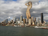breasts collage nude city mega buildings unknown_artist skyscraper clouds sky ships oceanfront