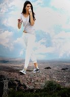 giantess collage city long_hair destruction clothed walking jets skyscraper foot_print sneakers clouds sky