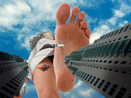 collage mega barefoot helicopter soles low_angle shrunken_men airplane skyscraper falling clouds sky foot_pov point_of_view imminent_crush bodies_falling looking_at_tiny