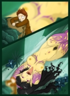 breasts drawing nude pussy vore wings black_hair color long_hair tongue pubic_hair saliva red_eyes fairy lying_down navel belly shrunken_man flowers yellow_fur cliff pond
