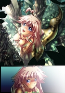breasts drawing color blue_eyes shrunken_people hiding snake_girl tears trees downward_angle