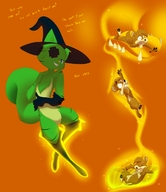 drawing giantess vore furry cat anthro color tongue in_stomach mouth mouse stomach fur cat_girl hat mouse_boy eyeofcalamity toon dialogue glove acid sharp_teeth no_background witch_hat stomach_noises