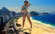 collage swimsuit beach barefoot ocean cars buildings asian sand highway mastasmall looking_at_viewer rio_de_janeiro brazil