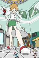 drawing pokemon color green_eyes shoes low_angle shrunken_men shrunken_woman pinned indoors point_of_view shrink_gun looking_at_tiny geoligar