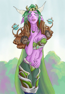 drawing vore horns color cleavage hand belly throat world_of_warcraft swallowed night_elf ysera donutwish throat_bulge
