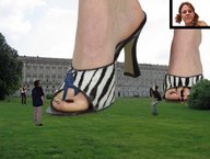 collage small_men high_heels buildings climbing shrunken_woman grass looking_up pedicure trees giantess_feet