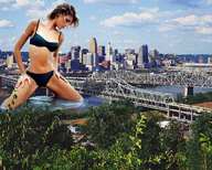 giantess collage city swimsuit bridge water wonderslug kneeling looking_down river skyscrapers ana_hickmann