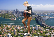 giantess collage city blonde bridge clothed walking looking_down skyscraper river boats sydney docop taylor_swift