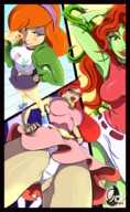 breasts drawing giantess panties mega upskirt color large_breasts blue_eyes green_eyes low_angle posing giganta red_hair ponytail frankie_foster looking_down jessica_rabbit cosplay batman idkura thighs disney point_of_view poison_ivy belt hands_on_hips hairband phineas_and_ferb bryan_lobdell green_skin hands_behind_head dc_comics scooby-doo fosters_home_for_imaginary_friends fusion daphne_blake costume_swap candace_flynn cartoon_network