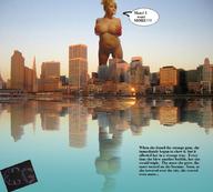 breasts growth giantess collage city blonde story skyscrapers sky looking_at_viewer waterfront