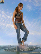 giantess collage feet city mega long_hair destruction barefoot jeans brunette ponytail foot_crush river shadester helicopter_point_of_view looking_at_viewer