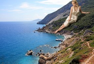 giantess collage blonde clothed beach barefoot ocean boats mountain_side hillside accasbel