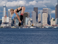collage city mega blonde boots bending_over skyscrapers clouds sky waterfront accasbel