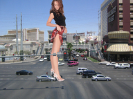 giantess collage feet small_man city clothed high_heels brunette sandals looking_down cruel streets vehicles las_vegas crushed_car driver accasbel