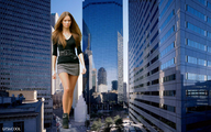 giantess collage city clothed brunette walking skyscraper streets between_buildings gtsiscool