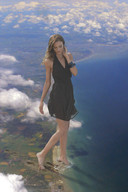 giantess landscape mega clothed beach barefoot brunette dress looking_down foot_print sand clouds sky artdent fabiana_semprebom