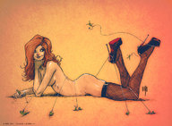 drawing giantess handheld high_heels lying_down shrunken_men nylons gullivera ropes tying_up