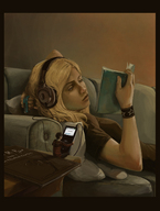 drawing gentle blonde color shrunken_men books reading