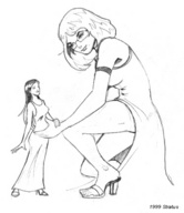 drawing gentle size_difference monochrome clothed amazon shrunken_woman