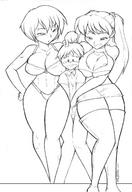small_man size_difference monochrome swimsuit cleavage in_between asuka rei_ayanami neon_genesis_evangelion amazon thighhighs