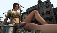giantess buildings low_angle sitting legs sky yukitan digital_render tattooed