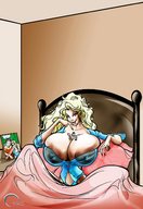 drawing giantess color cleavage shrunken_men bedroom between_breasts