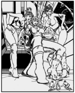 drawing monochrome high_heels shrunken_men sci-fi vintage cat95 amazons