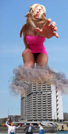 giantess collage blonde destruction cleavage buildings low_angle reaching shrunken_people shadester point_of_view running_away