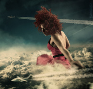 collage mega red_hair clouds kassandra aircraft looking_at_tiny
