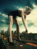 giantess collage city blonde cars high_heels legs bending_over highway clouds sky kassandra pointing