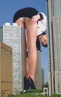 panties city upskirt high_heels buildings low_angle asian unknown_artist bending_over skyscrapers sky point_of_view