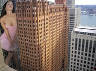 giantess collage city cleavage jr skyscrapers looking_at_viewer megan_fox between_buildings