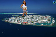 giantess collage city clothed ocean buildings brunette island belly boats sky clothing wading ser-gts