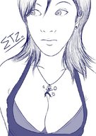 drawing giantess cleavage climbing shrunken_men necklace hanging_on