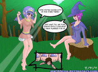 drawing color toes barefoot domination elf witch shrunken_men legs grass woods pinned under_foot trees