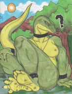 breasts drawing giantess crush nude feet anthro color large_breasts tongue butt claws toes barefoot soles butt_crush lizard sitting foot_crush collar shrunken_people mountains reptile thighs outdoors necklace trees commission neopuc stuck_to_foot sekvra scalie zabraxas stuck_to_butt confused bare_legs forked_tongue