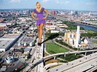 giantess collage city blonde destruction traffic shoes wonderslug looking_down highway vehicles under_foot purple_dress jenni_czech car_crush