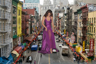 giantess collage city clothed cleavage brunette wonderslug dress looking_down streets vehicles clothing pedestrians between_buildings elizabeth_hurley