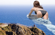 giantess collage swimsuit ocean brunette wonderslug shrunken_people waves swimming kelly_brook behind_view observers