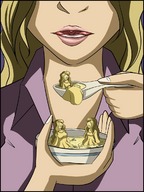 drawing vore mouth handheld spoon shrunken_woman mukatkikaarn wonton_soup