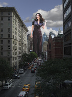 giantess collage city destruction brunette wonderslug streets vehicles clouds sky kelly_brook between_buildings holding_vehicle