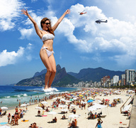 giantess collage city swimsuit beach ocean helicopter brunette wonderslug shrunken_people sunglasses sand mountains sky kelly_brook beach_goers