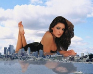 giantess collage feet city destruction brunette wonderslug lying_down skyscrapers looking_at_viewer kelly_brook
