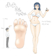 drawing giantess feet handheld blue_hair underwear comparison bikuta reference
