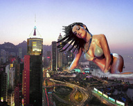 giantess collage city destruction cleavage ocean traffic wonderslug skyscrapers night lights kelly_brook highways